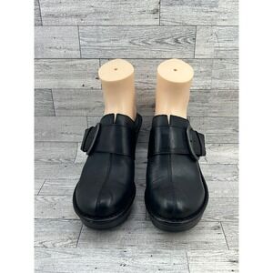 Born Shoes Black Leather Buckle Clogs Mules Platform Heel Women  Size 9